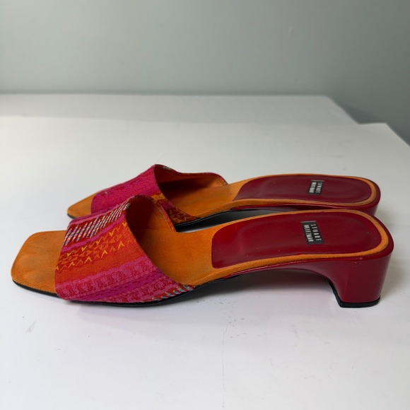 Stuart Weitzman Vintage Square Toe Slide Sandals Red Patent Block Heel Womens 9B - Picture 2 of 8